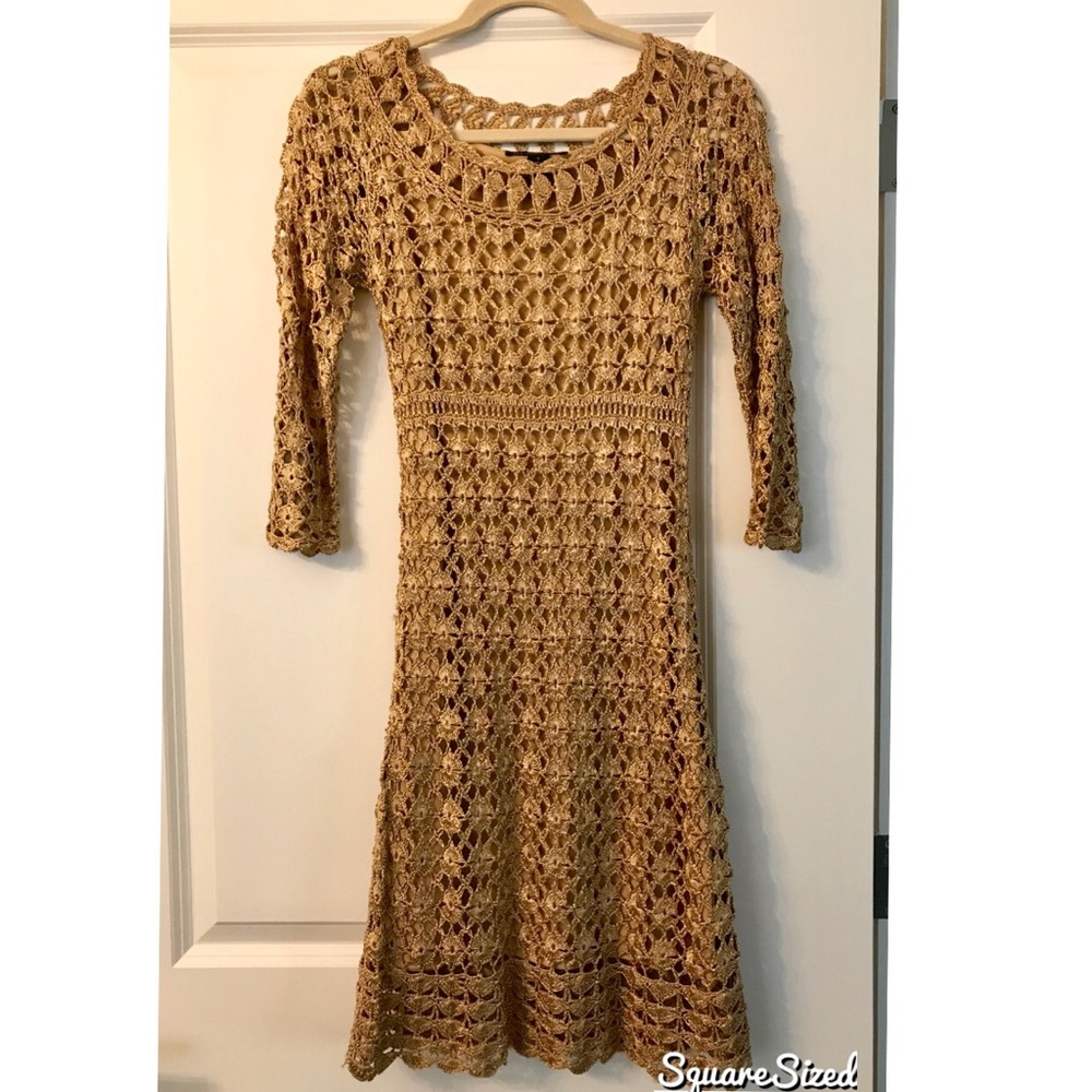 INC gold shimmer lace overlay dress size small